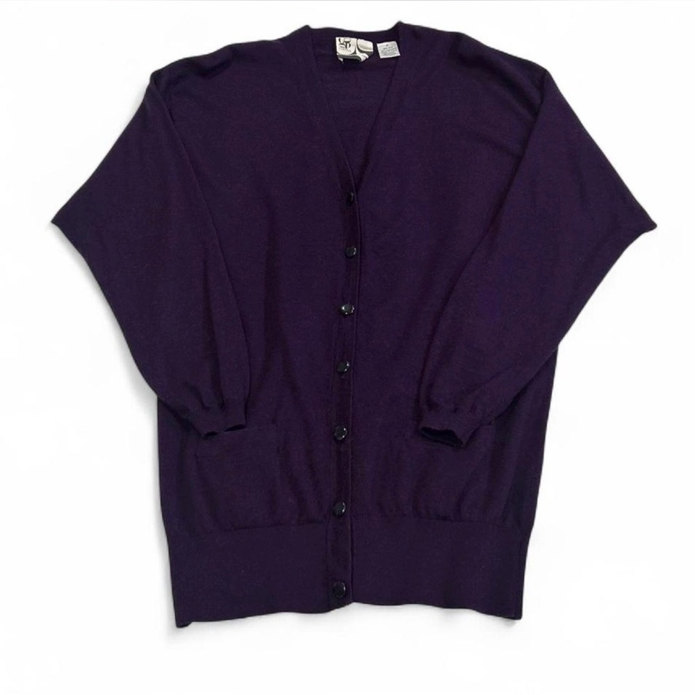 Purple Wool Cashmere Cardigan Sweater Long Button Down Dress Long-sleeve S/M - Picture 2 of 7
